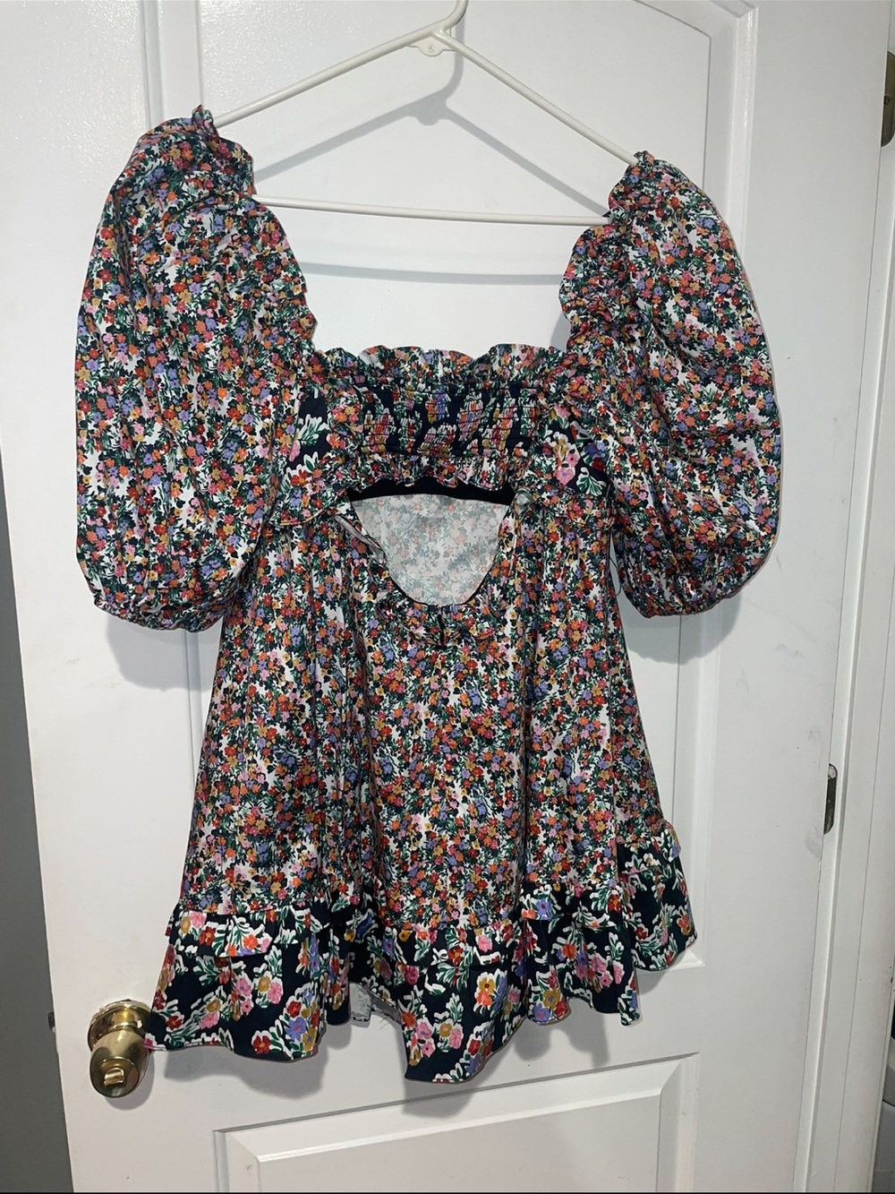 New! For Love And Lemons Hudson Black Floral Puff-Sleeve Mini Dress 🌸 Medium - Picture 9 of 13